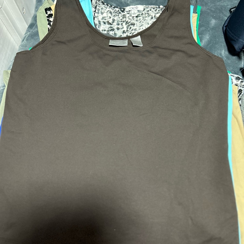 Chico's Solid Brown Scoop Neck Tank Top